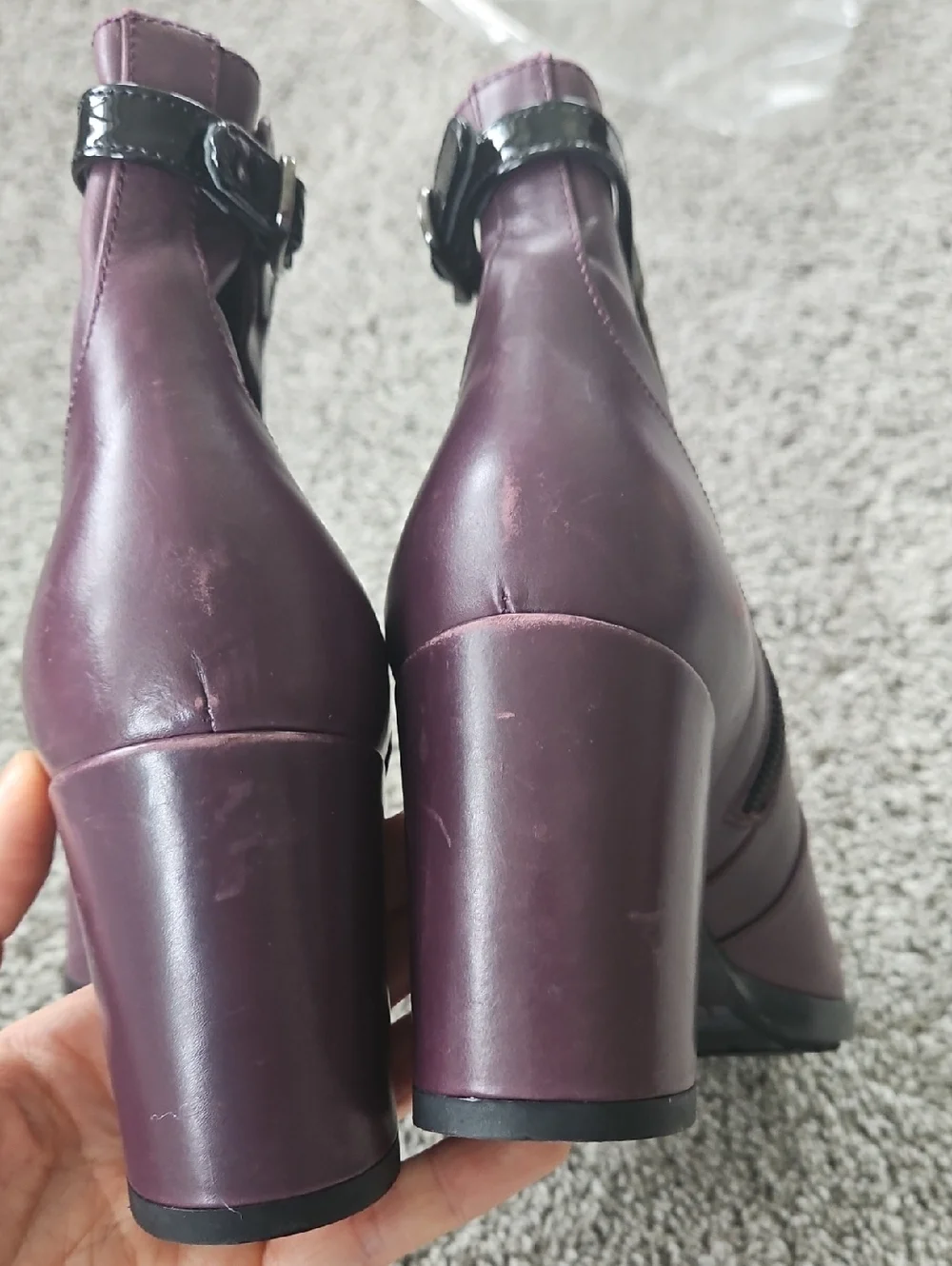 Aquatalia Plum Leather Block Heel Ankle Boots 6.5